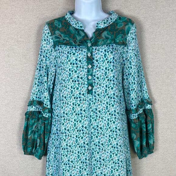 R Vivimos Womens Boho Peasant Maxi Dress Size S Side Slit Tiered Micro Floral - Picture 2 of 10